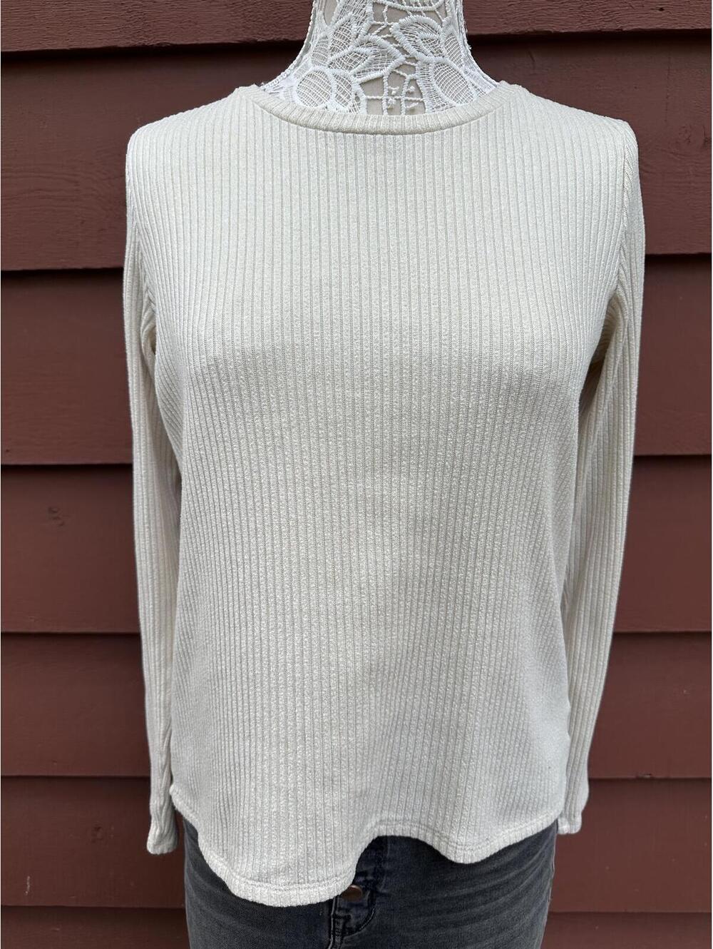 American‎ Eagle Cream Ribbed Long Sleeve Top Casual Minimalist Layering